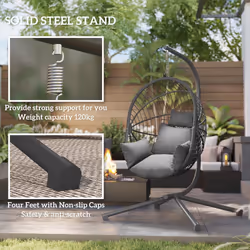 Outsunny Hanging Swing Chair w/ Thick Cushion, Patio Hanging Chair, Grey