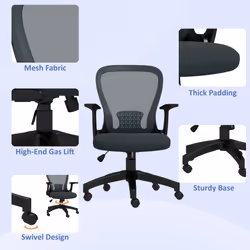 Vinsetto Mesh Office Chair, Computer Chair with Adjustable Armrest, Grey - Additional view 6