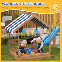 Outsunny Sand Pit with Canopy, Blackboard, Toys, Sink, Seats, Flags for Kids - Additional view 4
