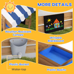 Outsunny Sand Pit with Canopy, Blackboard, Toys, Sink, Seats, Flags for Kids - Additional view 5