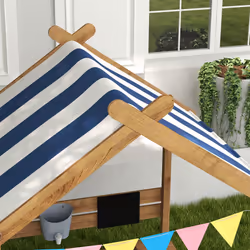 Outsunny Sand Pit with Canopy, Blackboard, Toys, Sink, Seats, Flags for Kids - Additional view 6