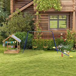 Outsunny Sand Pit with Canopy, Blackboard, Toys, Sink, Seats, Flags for Kids - Additional view 7