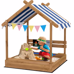 Outsunny Sand Pit with Canopy, Blackboard, Toys, Sink, Seats, Flags for Kids - Additional view 8