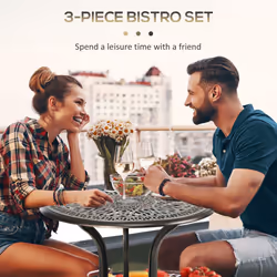 Outsunny 3 Piece Patio Bistro Set Outdoor Table Set with Umbrella Hole Bronze