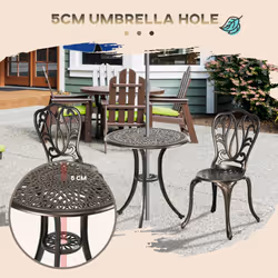 Outsunny 3 Piece Patio Bistro Set Outdoor Table Set with Umbrella Hole Bronze