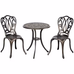 Outsunny 3 Piece Patio Bistro Set Outdoor Table Set with Umbrella Hole Bronze - Additional view 8
