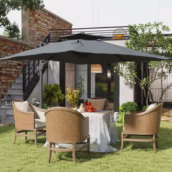 Outsunny 3(m)Garden Parasol Patio Umbrella w/ Hydraulic Mechanism Dual Top Grey