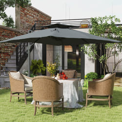 Outsunny 3(m)Garden Parasol Patio Umbrella w/ Hydraulic Mechanism Dual Top Grey