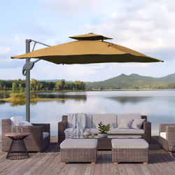 Outsunny 3(m)Garden Parasol Patio Umbrella w/ Hydraulic Mechanism Dual Top Khaki