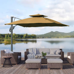 Outsunny 3(m)Garden Parasol Patio Umbrella w/ Hydraulic Mechanism Dual Top Khaki