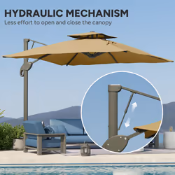 Outsunny 3(m)Garden Parasol Patio Umbrella w/ Hydraulic Mechanism Dual Top Khaki