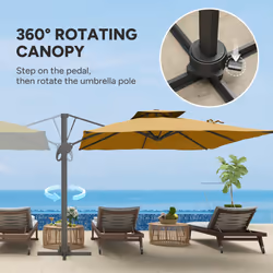 Outsunny 3(m)Garden Parasol Patio Umbrella w/ Hydraulic Mechanism Dual Top Khaki