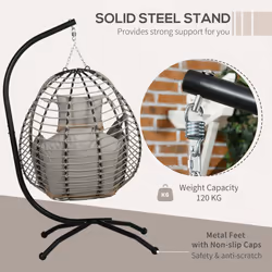 Outsunny Hanging Swing Chair w/ Thick Cushion, Hanging Chair, Grey