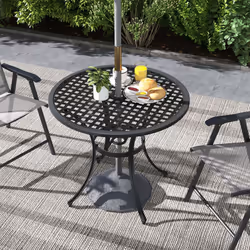 Outsunny Cast Aluminium Bistro Table with Umbrella Hole for Balcony, Black