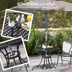 Outsunny Cast Aluminium Bistro Table with Umbrella Hole for Balcony, Black