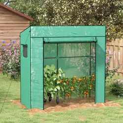 Walk-in Garden Green House with Large Roll-up Door and 2 Mesh Windows, Green
