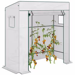 Walk-in Garden Green House with Large Roll-up Door and 2 Mesh Windows, White - Additional view 8