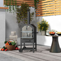 Outsunny Outdoor Pizza Oven Charcoal Grill with Rain Cover, Shelf and Wheels