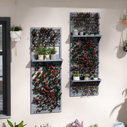 Outsunny Wall Mounted Plant Stands Set of 2 with Shelves and Slatted Trellis