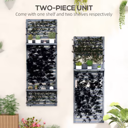 Outsunny Wall Mounted Plant Stands Set of 2 with Shelves and Slatted Trellis