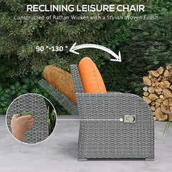 Outsunny 6pc Padded Outdoor Rattan Wicker 3-Seat Sofa Recliner Footstool Table - Additional view 6