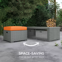 Outsunny 6pc Padded Outdoor Rattan Wicker 3-Seat Sofa Recliner Footstool Table - Additional view 7