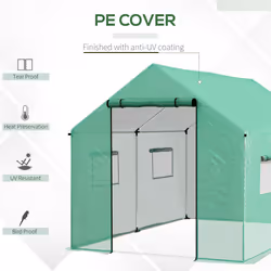 Outsunny Tunnel Greenhouse W/ UV-resistant PE Cover, Wide Door, 2 x 3(m), Green