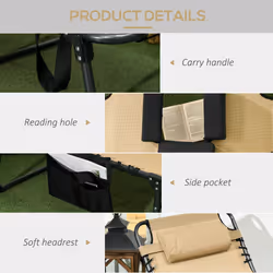 Outsunny Folding Sun Lounge w/ Reclining Back, Sun Lounge w/ Reading Hole, Beige