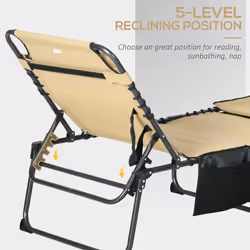 Outsunny Folding Sun Lounge w/ Reclining Back, Sun Lounge w/ Reading Hole, Beige