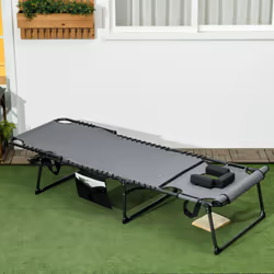 Outsunny Folding Sun Lounge w/ Reclining Back, Sun Lounge w/ Reading Hole, Grey