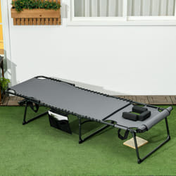 Outsunny Folding Sun Lounge w/ Reclining Back, Sun Lounge w/ Reading Hole, Grey