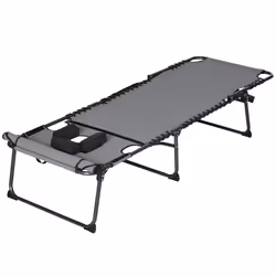 Outsunny Folding Sun Lounge w/ Reclining Back, Sun Lounge w/ Reading Hole, Grey