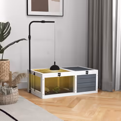 PawHut Tortoise House, Wooden Tortoise Table w/ Lamp Holder - Grey