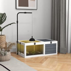 PawHut Tortoise House, Wooden Tortoise Table w/ Lamp Holder - Grey