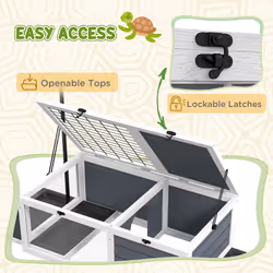 PawHut Tortoise House, Wooden Tortoise Table w/ Lamp Holder - Grey - Additional view 4