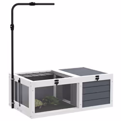 PawHut Tortoise House, Wooden Tortoise Table w/ Lamp Holder - Grey - Additional view 8