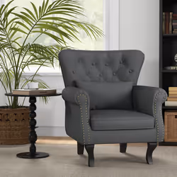 HOMCOM Vintage Armchair Wingback Accent Chair with Naihead Trim Dark Grey