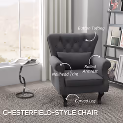 HOMCOM Vintage Armchair Wingback Accent Chair with Naihead Trim Dark Grey