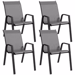 Outsunny Wicker Dining Chairs Set of 4, Stackable Outdoor Chairs, Grey