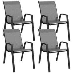 Outsunny Wicker Dining Chairs Set of 4, Stackable Outdoor Chairs, Grey