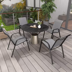Outsunny Wicker Dining Chairs Set of 4, Stackable Outdoor Chairs, Grey
