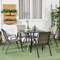 Outsunny Wicker Dining Chairs Set of 4, Stackable Outdoor Chairs, Mixed Grey