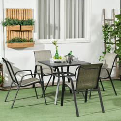 Outsunny Wicker Dining Chairs Set of 4, Stackable Outdoor Chairs, Mixed Grey