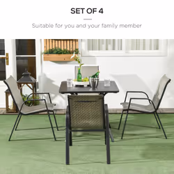 Outsunny Wicker Dining Chairs Set of 4, Stackable Outdoor Chairs, Mixed Grey