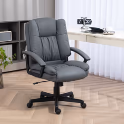 HOMCOM Faux Leather Home Office Chair Mid Back Desk Chair with Arms Dark Grey