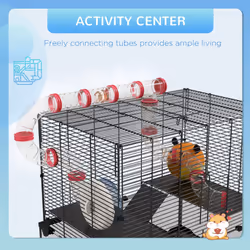 PawHut Hamster Cage w/ Tubes, Ramps, Platforms, Hut, 60 x 40 x 57cm