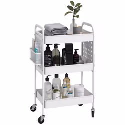 HOMCOM Rolling Utility Cart with 3 Mesh Basket, 2 Boxes, 6 Hooks for Kitchen