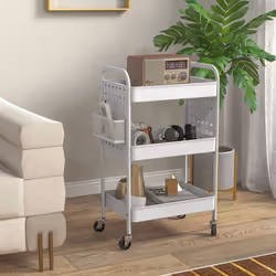 HOMCOM Rolling Utility Cart with 3 Mesh Basket, 2 Boxes, 6 Hooks for Kitchen