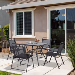 Outsunny Outdoor Dining Set W/ Umbrella Hole Table, Patio Furniture Sets, Black