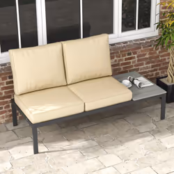 Outsunny 2 Seater Outdoor Seat Cushion with Back, for Garden, Beige